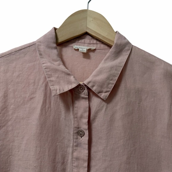 Eileen Fisher Organic Linen Button Up Boxy Top Size XS Pale Pink Coastal Beachy - Picture 4 of 6